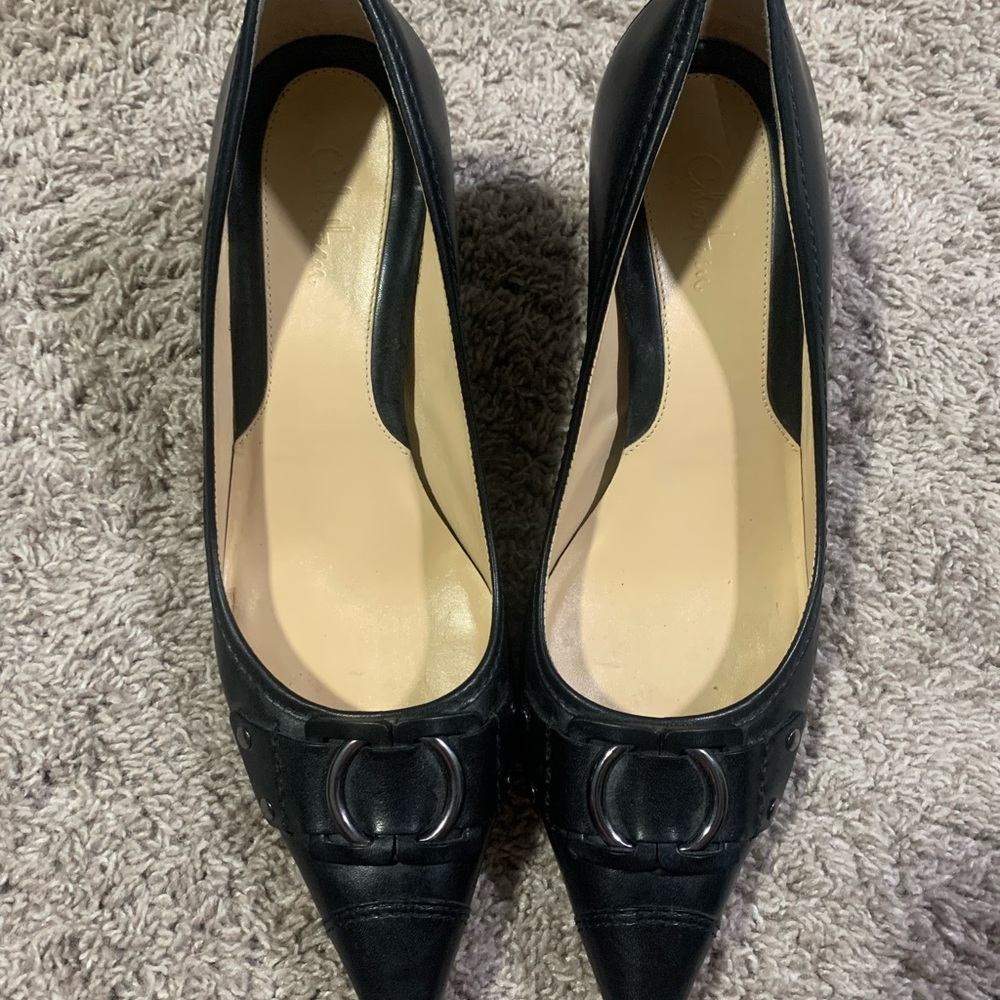 Cole Haan size 9 black kitten heel with buckle and stud detail